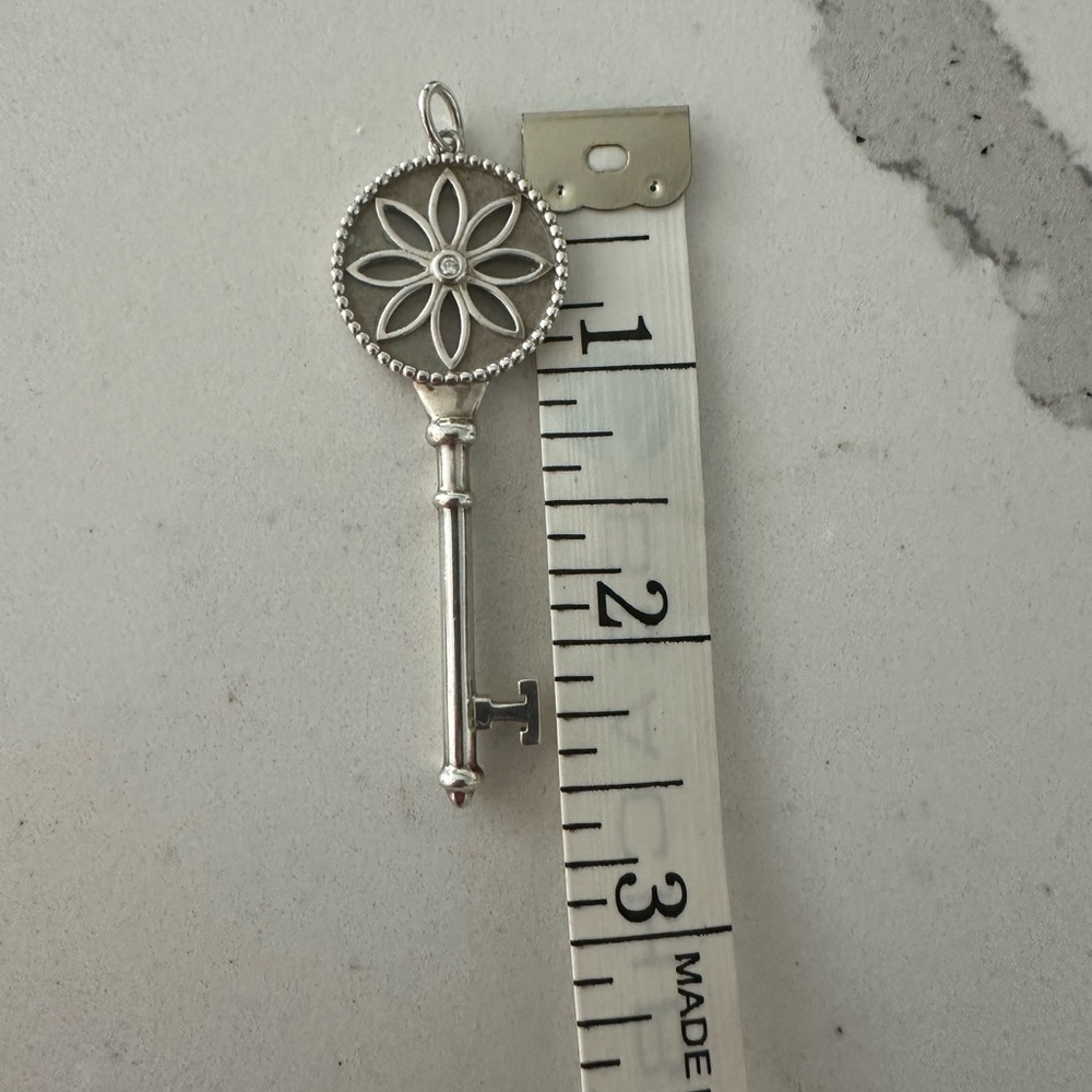 Tiffany & CO. Silver and Dimond Daisy Key Pendant with Beaded Design - Picture 3 of 8